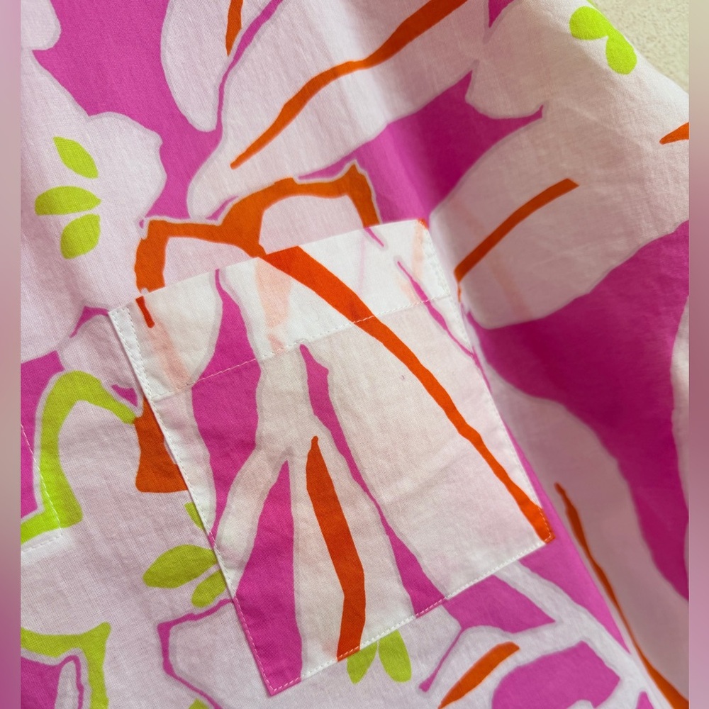 Natori Pink Floral Cotton Blouse | Tropical Print Relaxed Top Size M - Picture 3 of 12